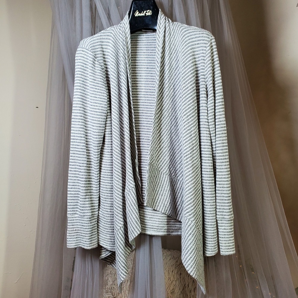 Chico's Zenergy Cozy Open Waterfall Front‎ Striped Cardigan Nautical Size M/1